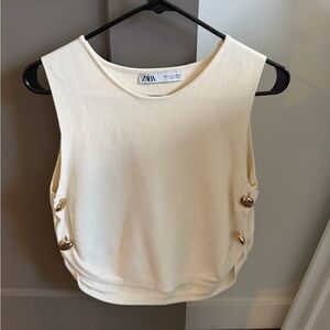 Zara Cream Sleeveless Tank with Gold Button Details